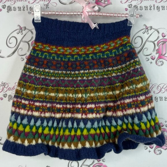 Skirt thick knitted Knit Aztec stripes boho warm winter crochet yarn - Picture 2 of 6